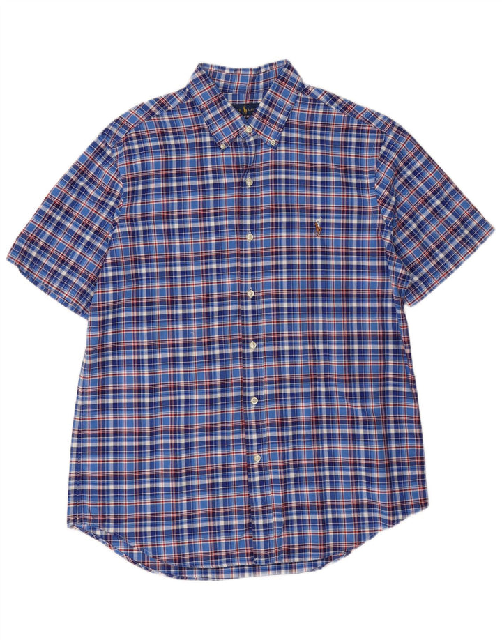 Ralph Lauren Mens Short Sleeve Custom Fit Shirt Large Blue Check