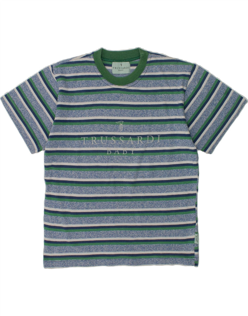 TRUSSARDI Boys T-Shirt Top 7-8 Years Blue Striped Cotton | Vintage Trussardi | Thrift | Second-Hand Trussardi | Used Clothing | Messina Hembry 