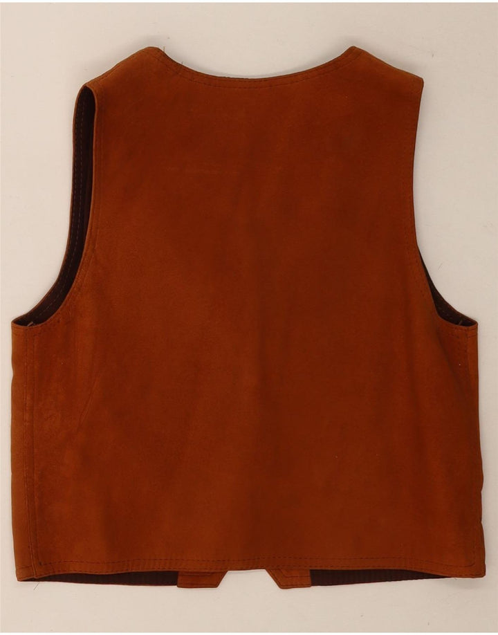 Vintage Womens Crop Waistcoat UK 10 Small Brown