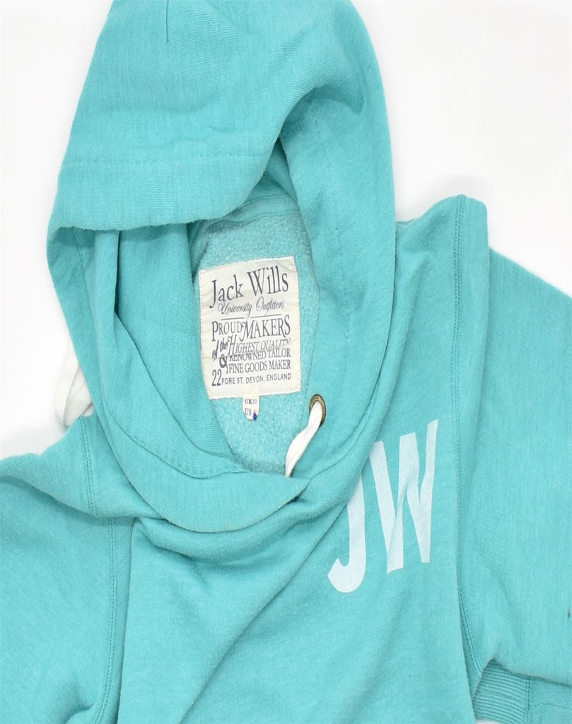 JACK WILLS Womens Graphic Hoodie Jumper UK 10 Small Blue Cotton Sports | Vintage | Thrift | Second-Hand | Used Clothing | Messina Hembry 