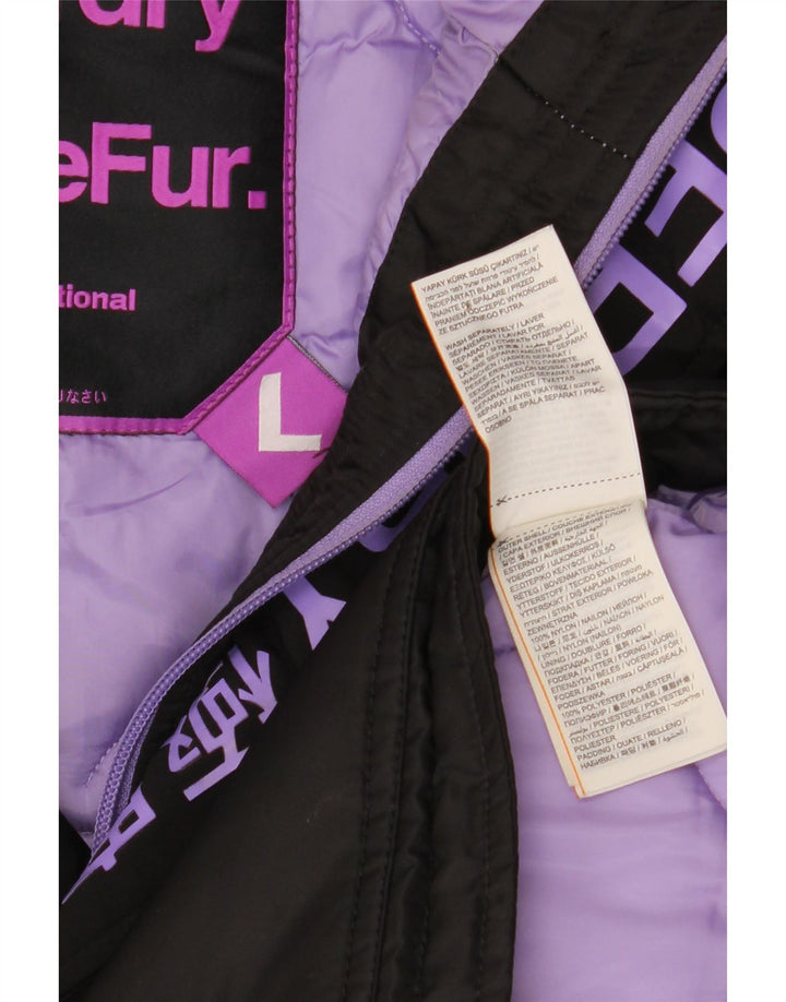 Superdry Womens Hooded Parka Jacket UK 16 Large Black Nylon Winter