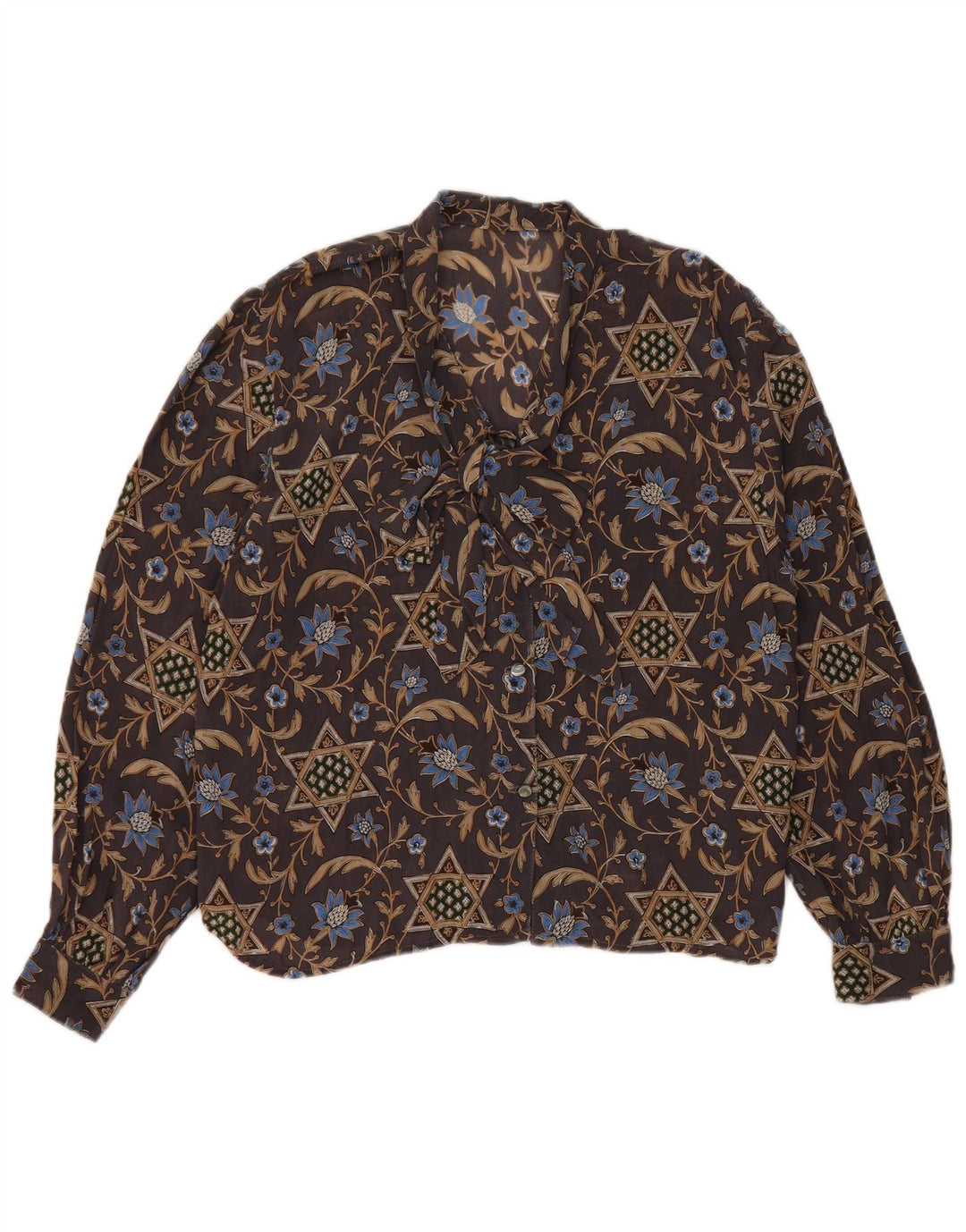 Vintage Womens Shirt Blouse UK 12 Medium Brown Floral