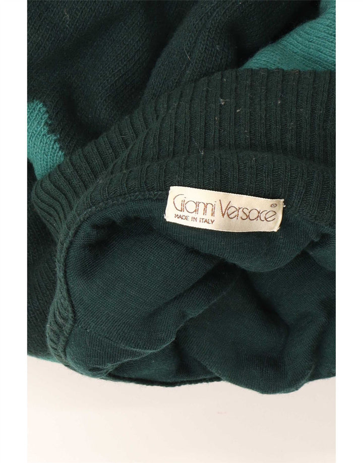 Gianni Versace Mens Turtle Neck Jumper Sweater Medium Green Colourblock
