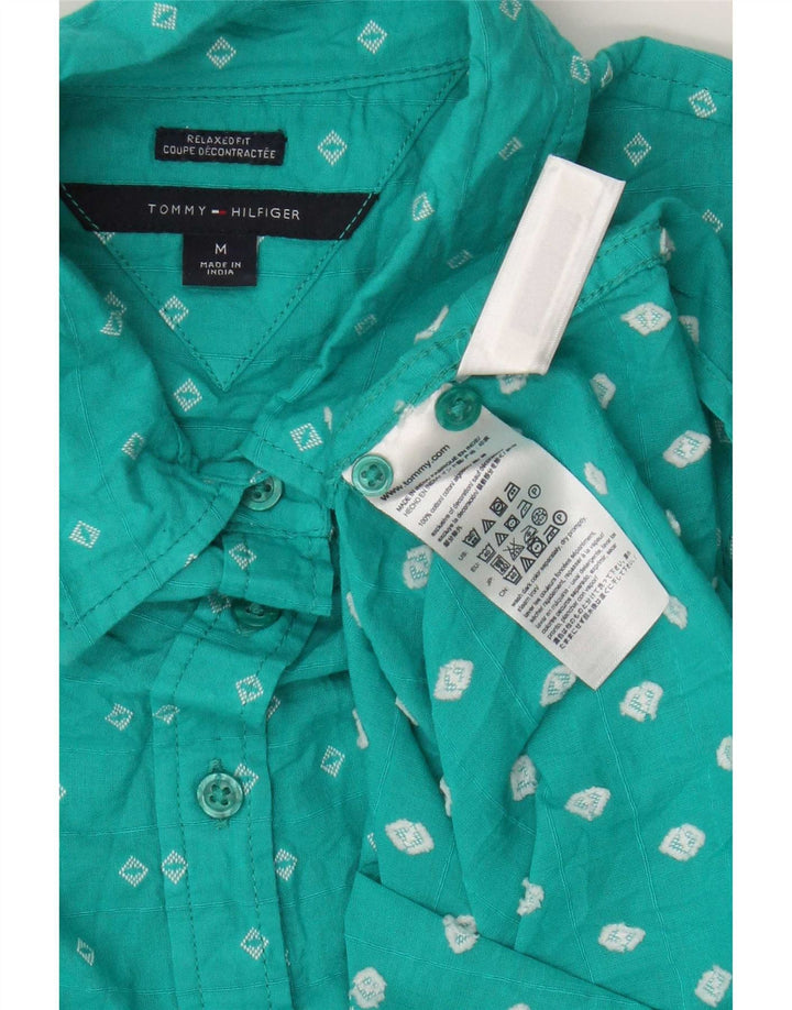 Tommy Hilfiger Womens Pullover Shirt UK 14 Medium Turquoise Geometric