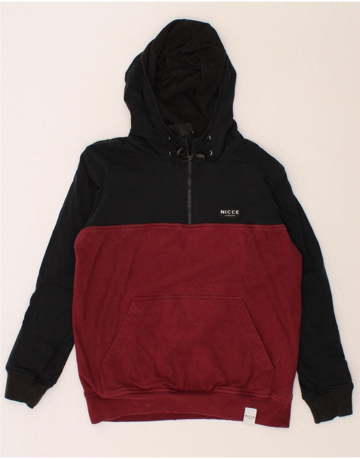NICCE Mens Zip Neck Hoodie Jumper Small Black Colourblock Cotton Vintage Nicce and Second-Hand Nicce from Messina Hembry 