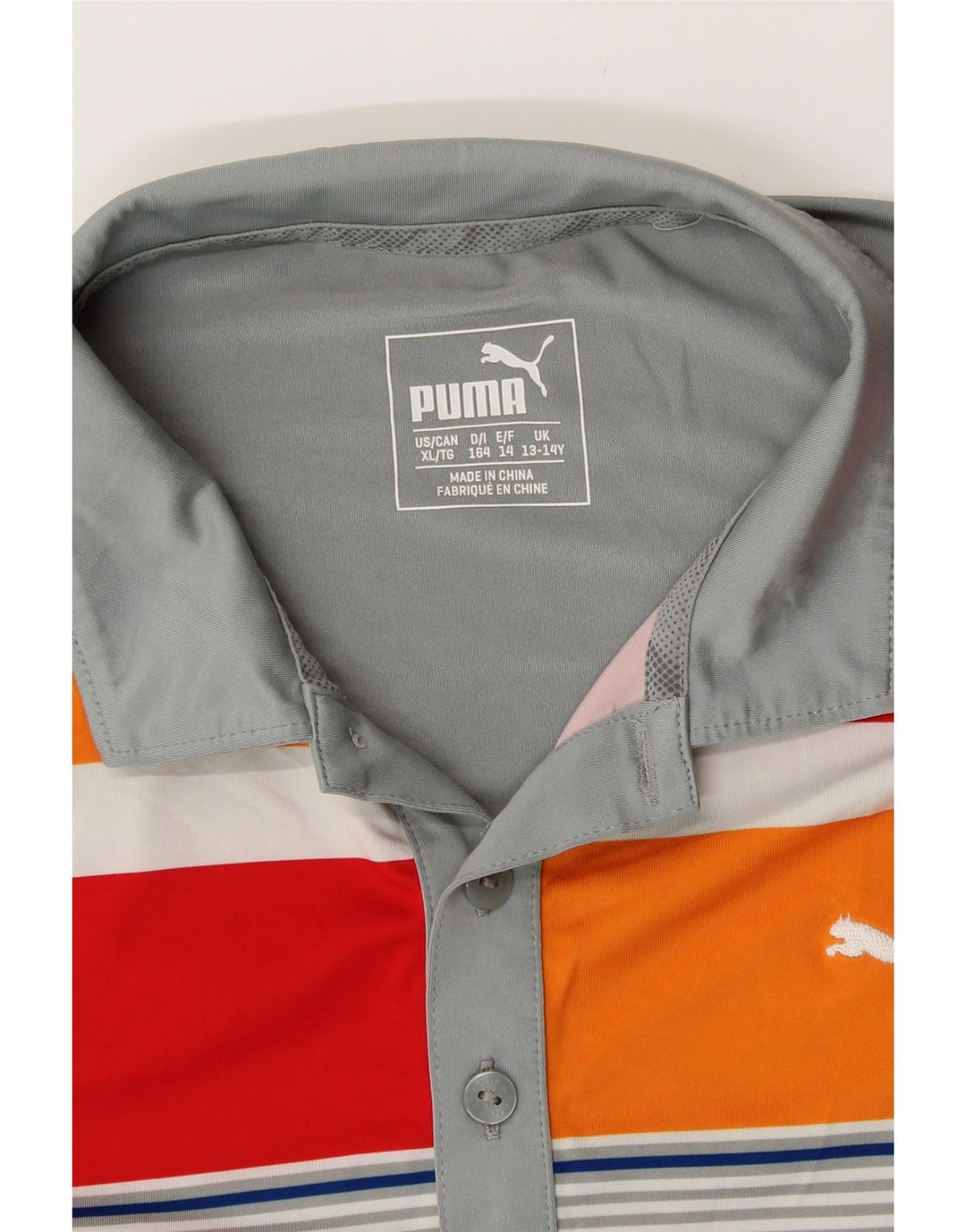 PUMA Boys Graphic Polo Shirt 13-14 Years Grey Striped