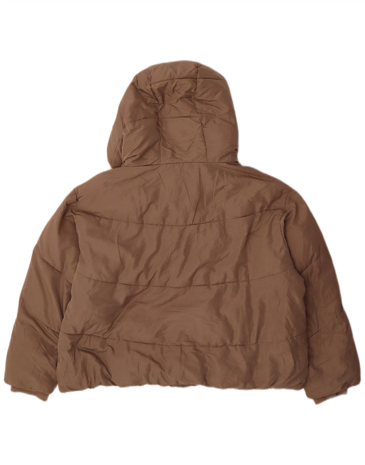 Zara Womens Oversized Crop Hooded Padded Jacket UK 20 2XL Beige Polyester