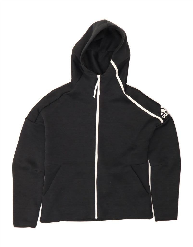 ADIDAS Womens Zip Hoodie Sweater UK 12/14 Medium Black Polyester Vintage Adidas and Second-Hand Adidas from Messina Hembry 