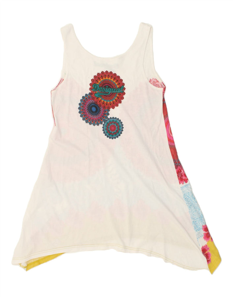 DESIGUAL Womens Sleeveless Graphic Tunic Top UK 14 Large White Floral | Vintage Desigual | Thrift | Second-Hand Desigual | Used Clothing | Messina Hembry 