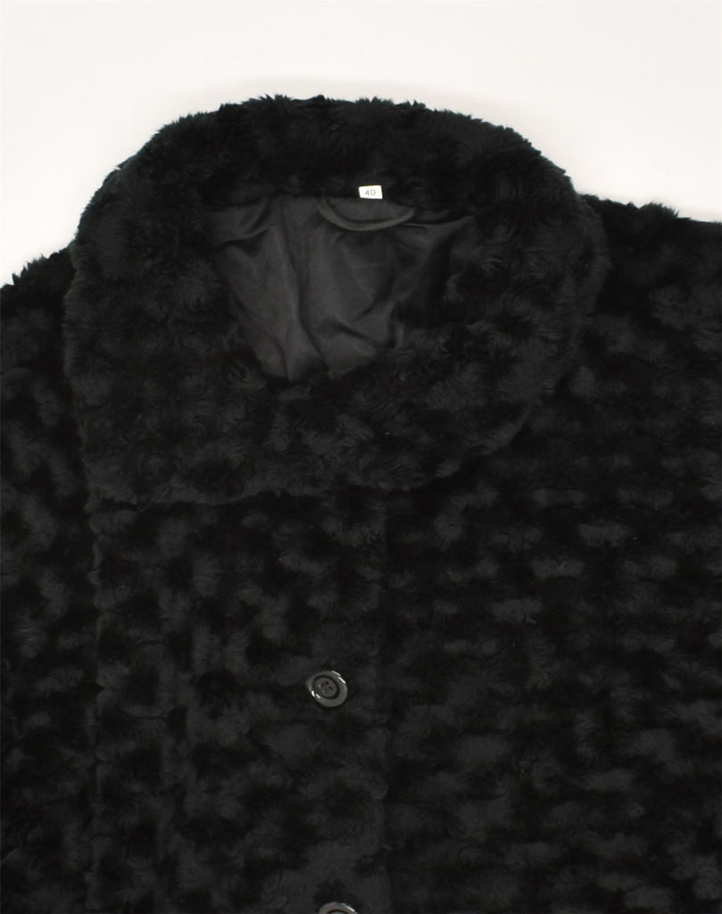 VINTAGE Womens Faux Fur Overcoat EU 40 Medium Black Acrylic | Vintage Vintage | Thrift | Second-Hand Vintage | Used Clothing | Messina Hembry 