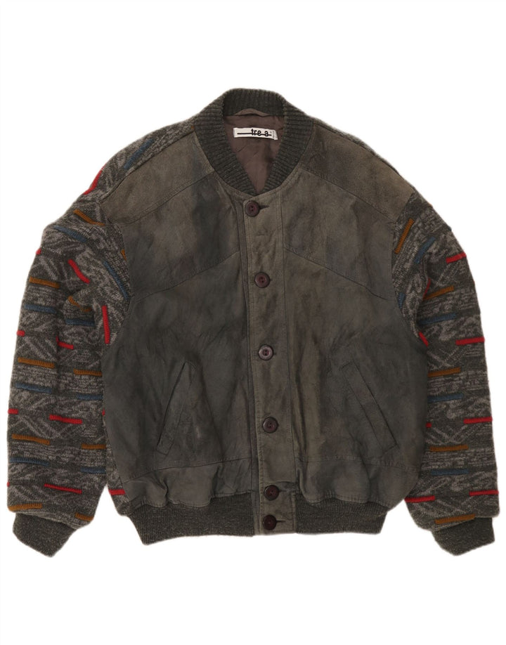 Vintage Mens Bomber Jacket Large Grey Geometric