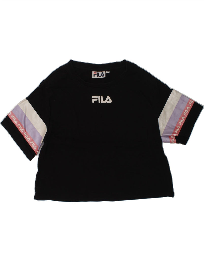 FILA Girls Graphic T-Shirt Top 9-10 Years Black Colourblock Cotton | Vintage Fila | Thrift | Second-Hand Fila | Used Clothing | Messina Hembry 