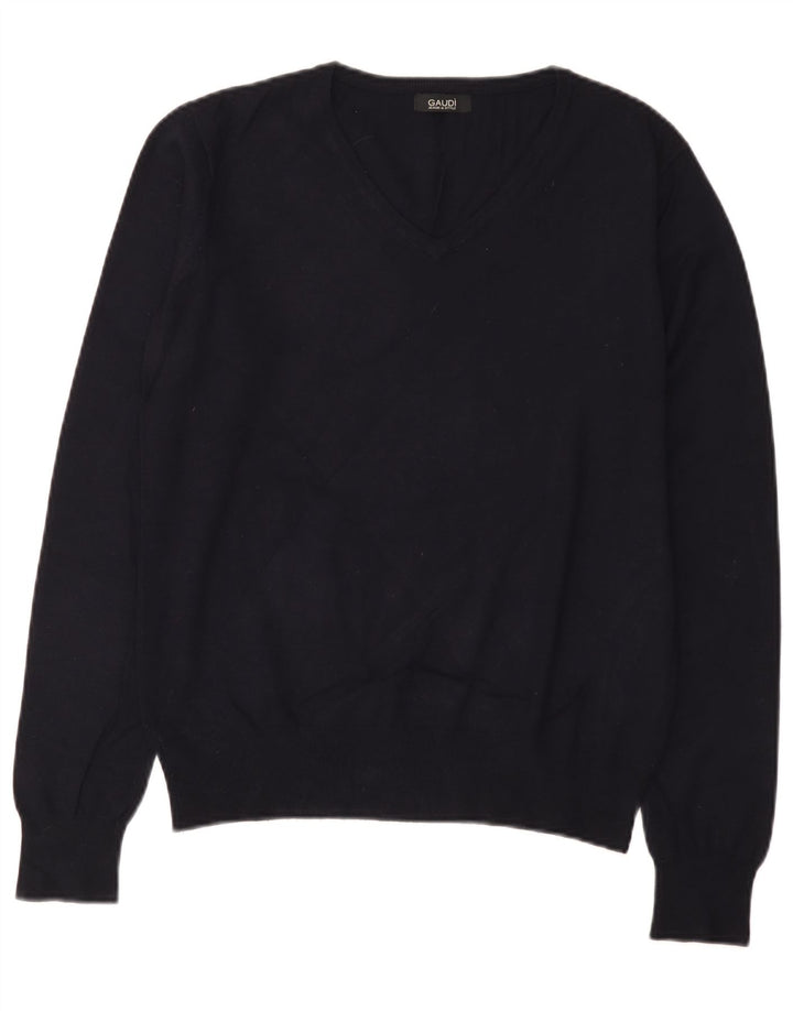 Gaudi Womens V-Neck Jumper Sweater UK 14 Medium Navy Blue Viscose
