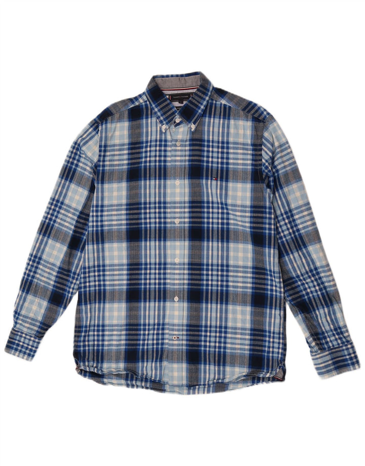 Tommy Hilfiger Mens Regular Fit Shirt Large Blue Plaid Cotton