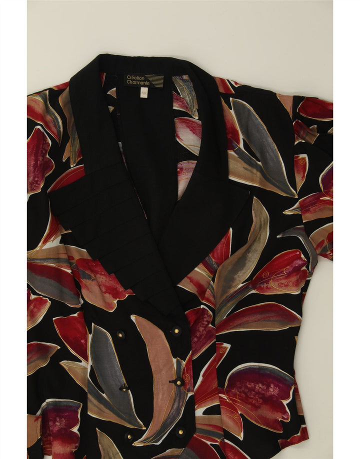 VINTAGE Womens Double Breasted Blazer Jacket EU 40 Medium Black Floral Vintage Vintage and Second-Hand Vintage from Messina Hembry 