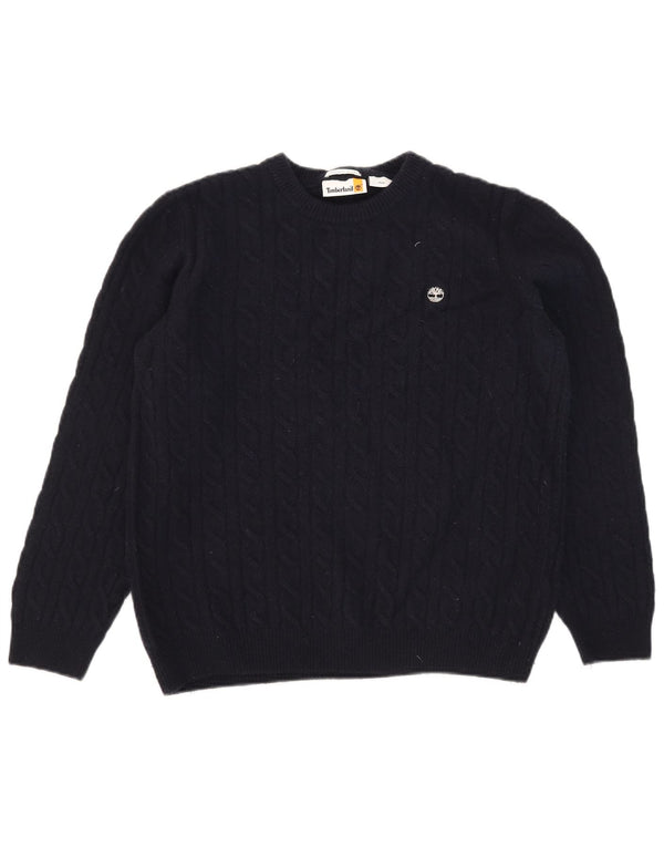 Timberland Mens Crew Neck Jumper Sweater Medium Navy Blue Wool