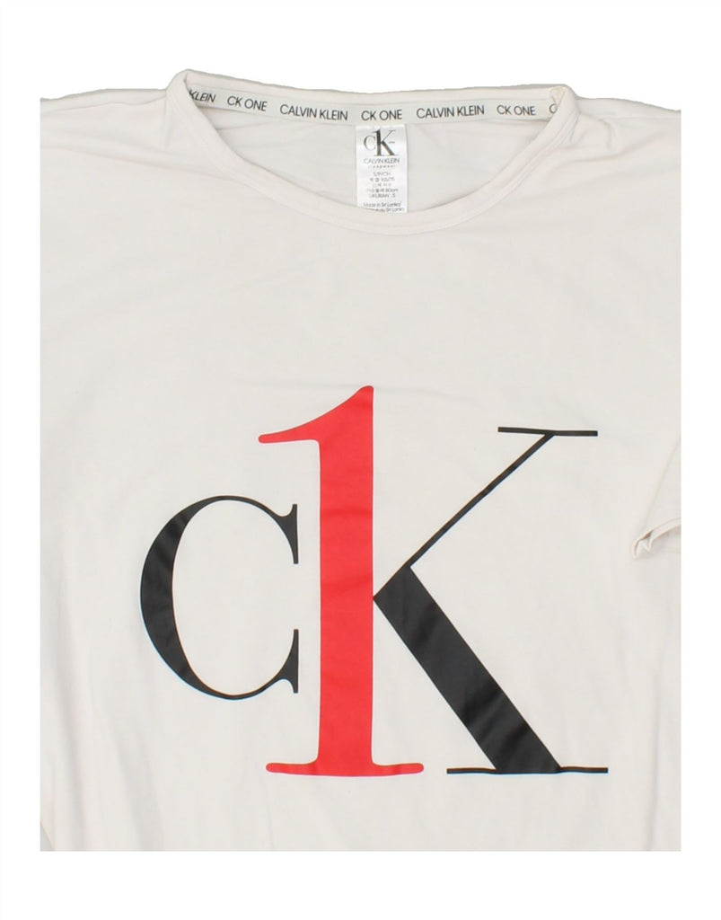 CALVIN KLEIN Womens Loose Fit Graphic T-Shirt Top UK 10 Small White Cotton | Vintage Calvin Klein | Thrift | Second-Hand Calvin Klein | Used Clothing | Messina Hembry 