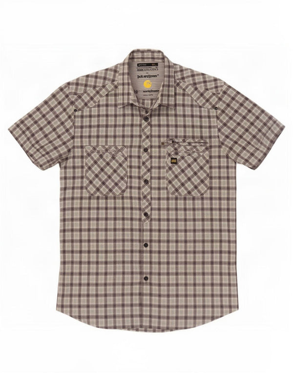 Jack & Jones Mens Short Sleeve Shirt Medium Grey Check Cotton