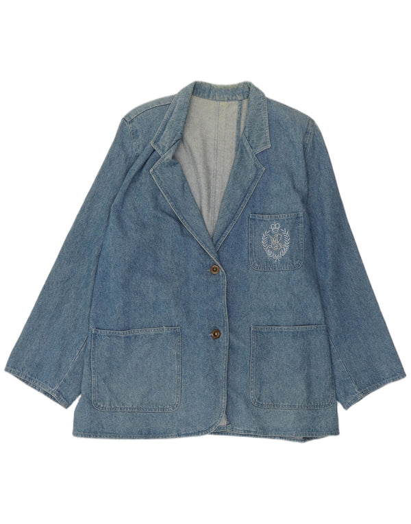 Vintage Womens 2 Button Denim Blazer Jacket UK 18 XL Blue