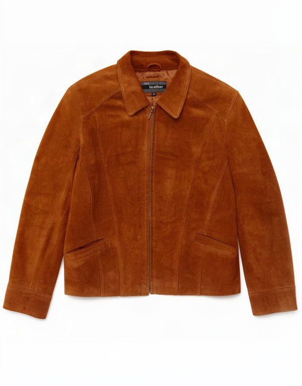 WS Womens Suede Jacket UK 16 Large Brown Leather