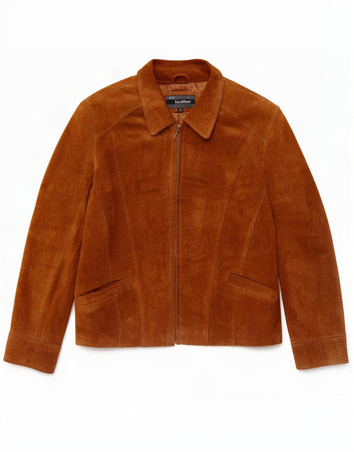 WS Womens Suede Jacket UK 16 Large Brown Leather