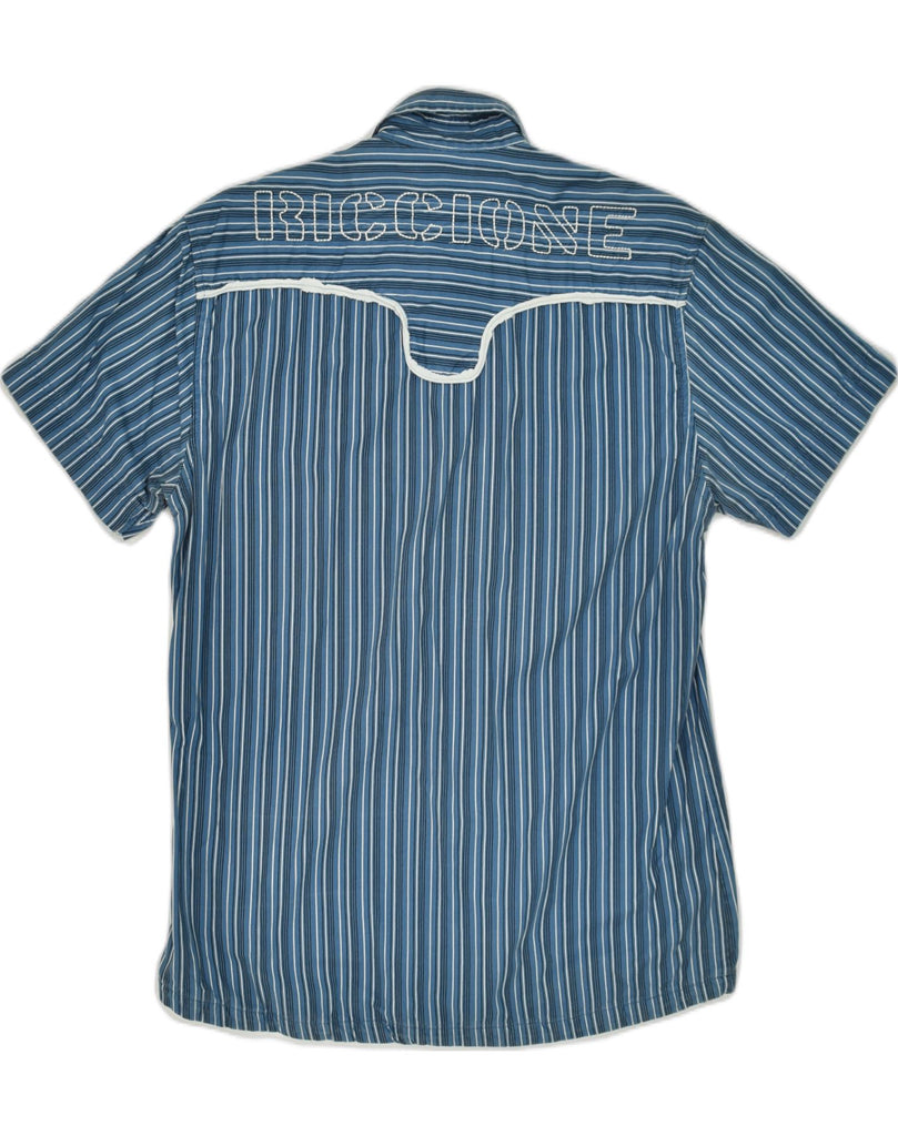 JACK & JONES Mens Graphic Short Sleeve Shirt Medium Blue Striped Cotton | Vintage Jack & Jones | Thrift | Second-Hand Jack & Jones | Used Clothing | Messina Hembry 