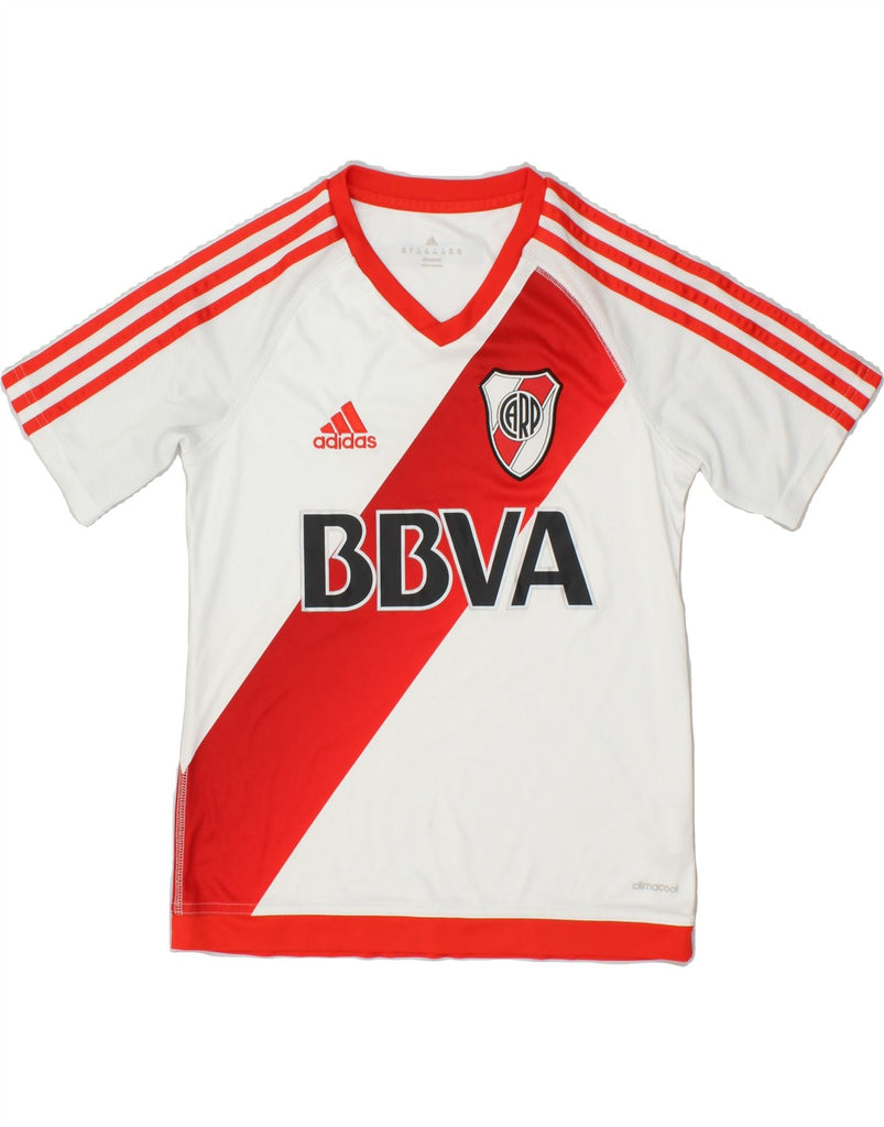 ADIDAS Boys Club Atletico River Plate T-Shirt Top 13-14 Years White Vintage Adidas and Second-Hand Adidas from Messina Hembry 