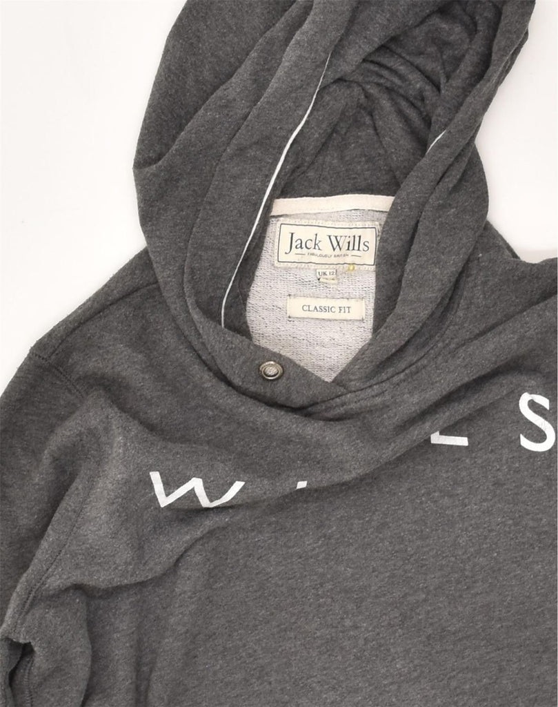 JACK WILLS Womens Graphic Classic Fit Hoodie Jumper UK 12 Medium Grey | Vintage Jack Wills | Thrift | Second-Hand Jack Wills | Used Clothing | Messina Hembry 