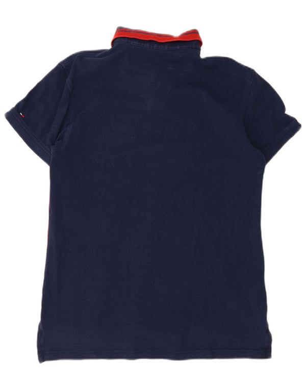 Tommy Hilfiger Mens Graphic Polo Shirt Medium Navy Blue Colourblock Cotton