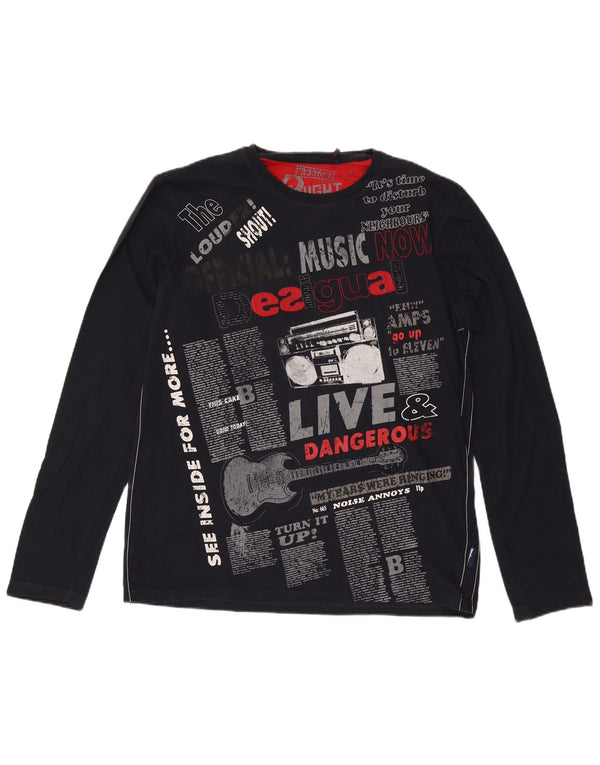 Desigual Mens Graphic Top Long Sleeve XL Navy Blue
