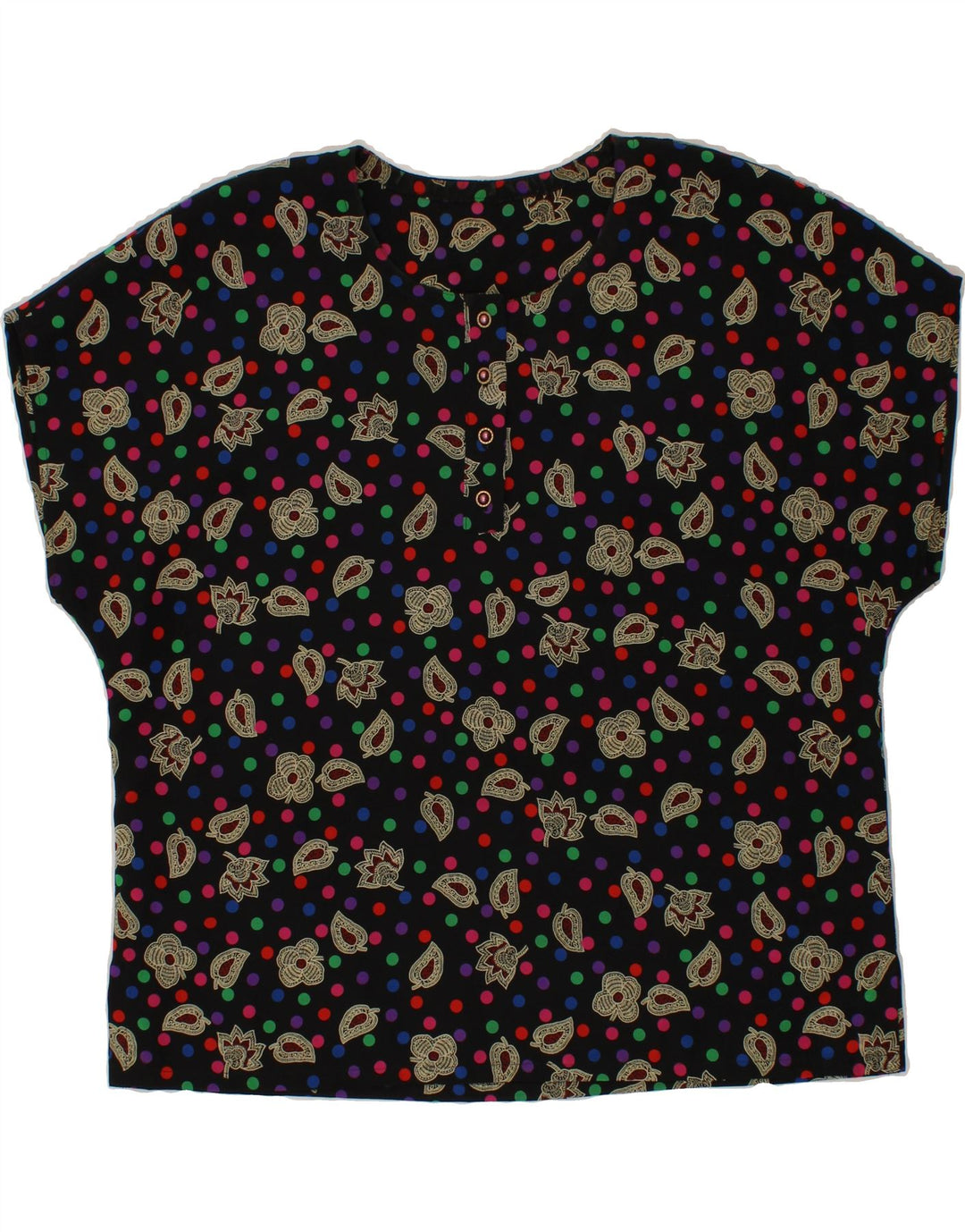 VINTAGE Womens Blouse Top UK 20 2XL Black Floral Vintage Vintage and Second-Hand Vintage from Messina Hembry 