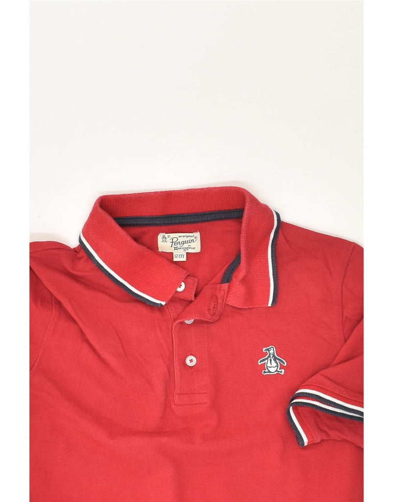 PENGUIN Boys Polo Shirt 12-13 Years Red Cotton | Vintage Penguin | Thrift | Second-Hand Penguin | Used Clothing | Messina Hembry 