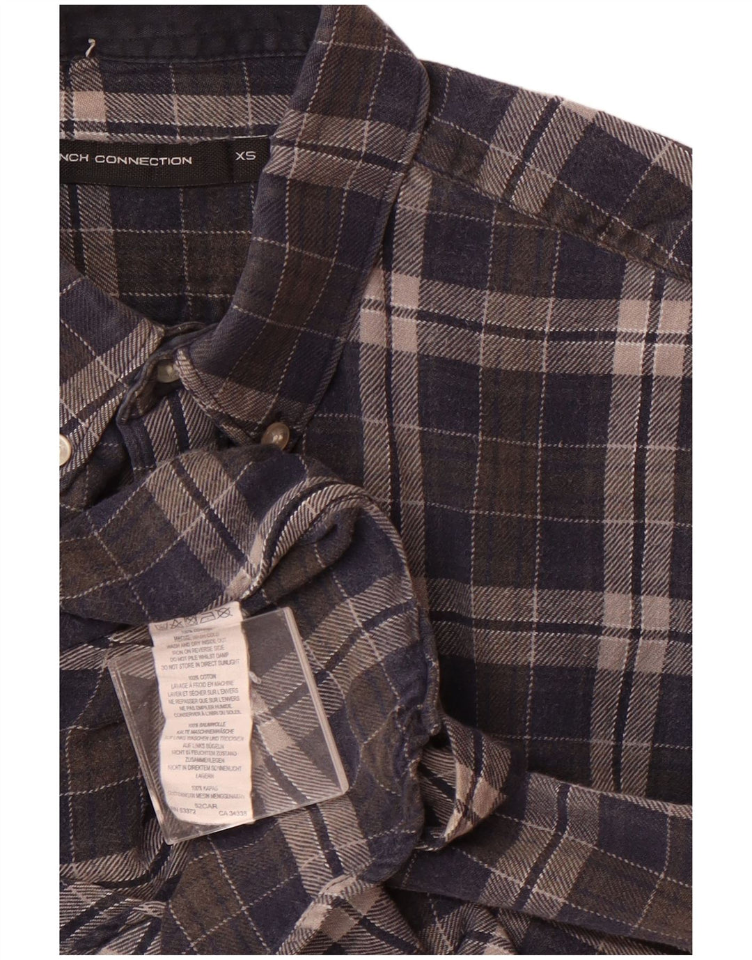 French Connection Mens Flannel Shirt XS Navy Blue Check Cotton