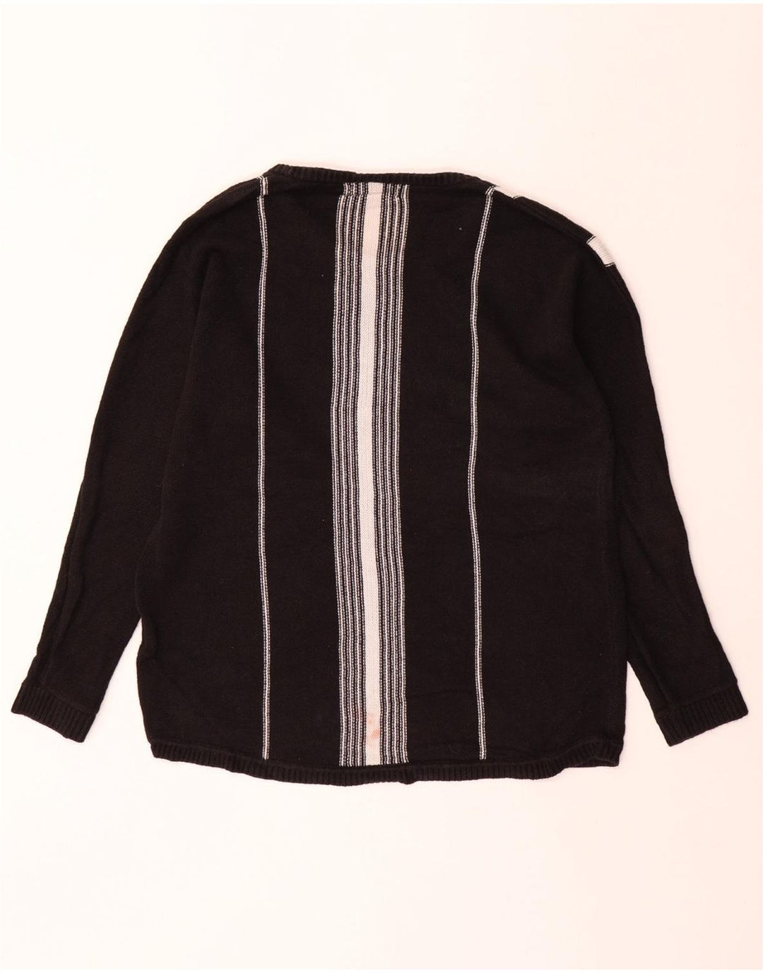 CALVIN KLEIN Mens Boat Neck Jumper Sweater Medium Black Striped Cotton