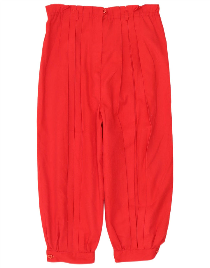 VINTAGE Womens High Waist Pegged Capri Trousers W28 L18 Red Polyester