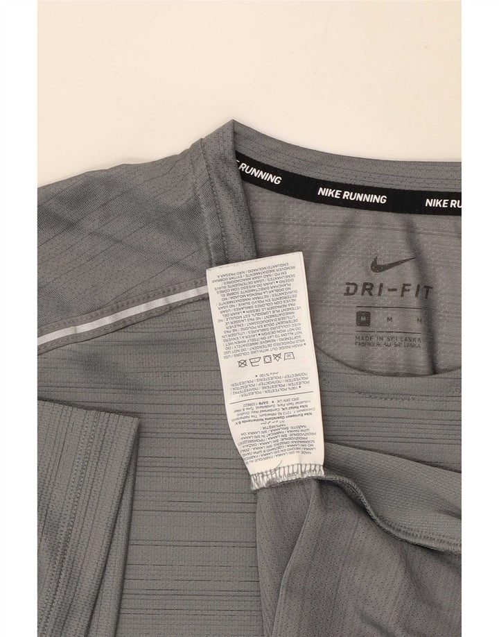 Nike Mens Dri Fit T-Shirt Top Medium Grey Striped Polyester