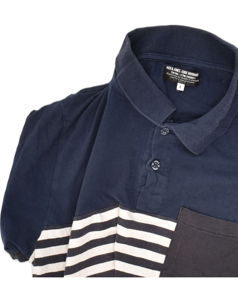 JACK & JONES Mens Polo Shirt Large Navy Blue Striped Cotton | Vintage Jack & Jones | Thrift | Second-Hand Jack & Jones | Used Clothing | Messina Hembry 