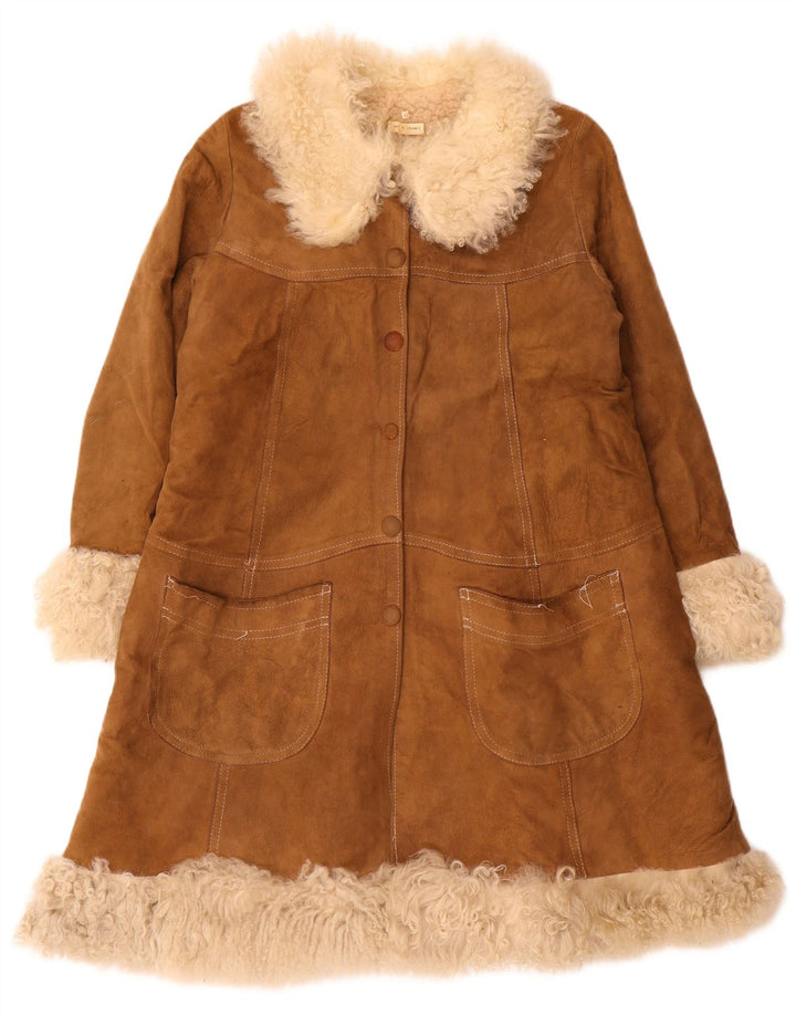 VINTAGE Womens Shearling Coat EU 42 Large Brown