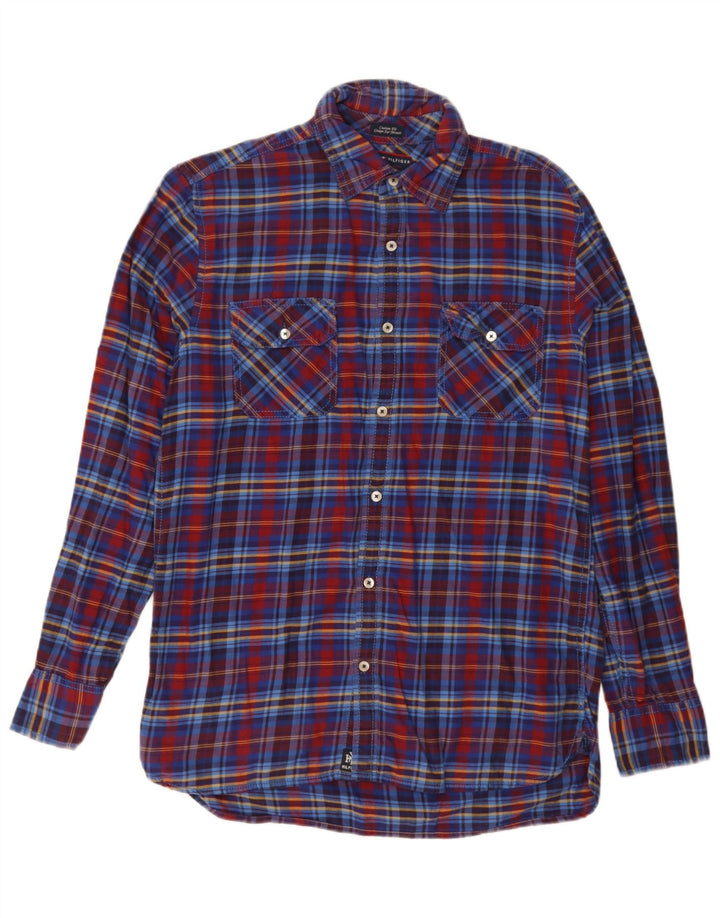 Tommy Hilfiger Mens Custom Fit Flannel Shirt Medium Blue Check Cotton