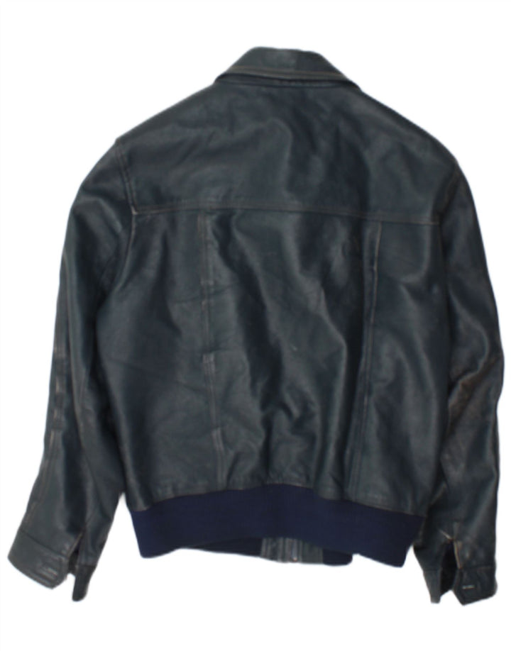C&A Mens Leather Jacket UK 36 Small Blue Leather
