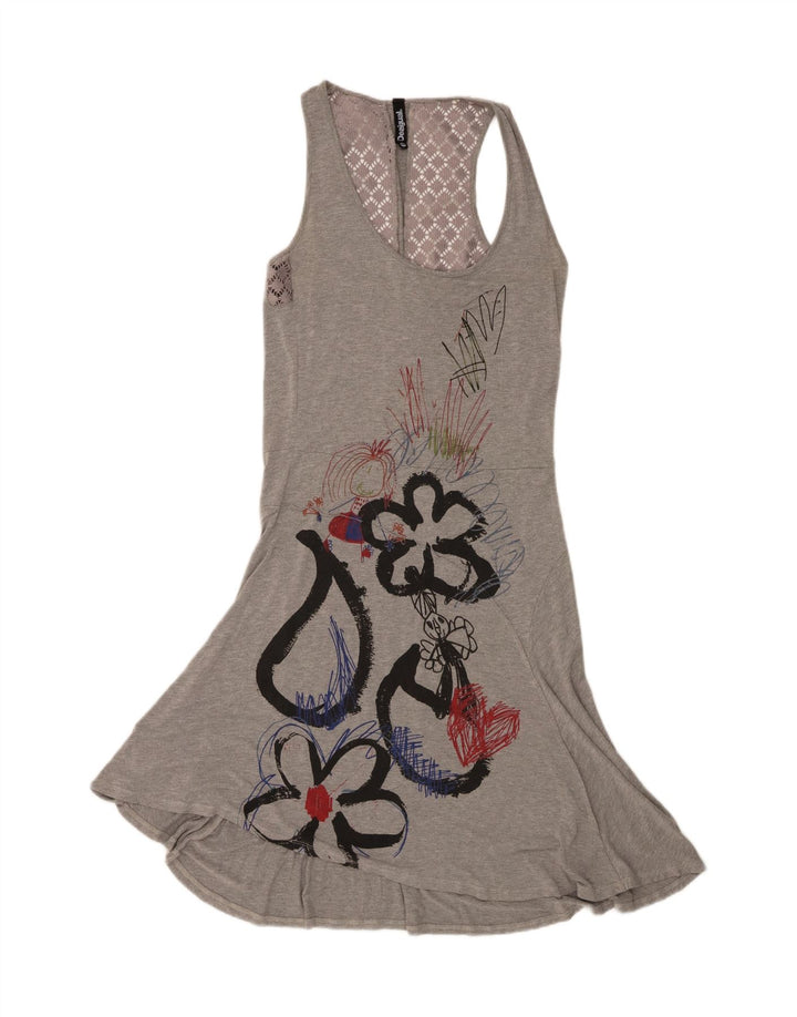 DESIGUAL Womens Graphic Sleeveless Basic Dress UK 14 Medium Grey Floral Vintage Desigual and Second-Hand Desigual from Messina Hembry 