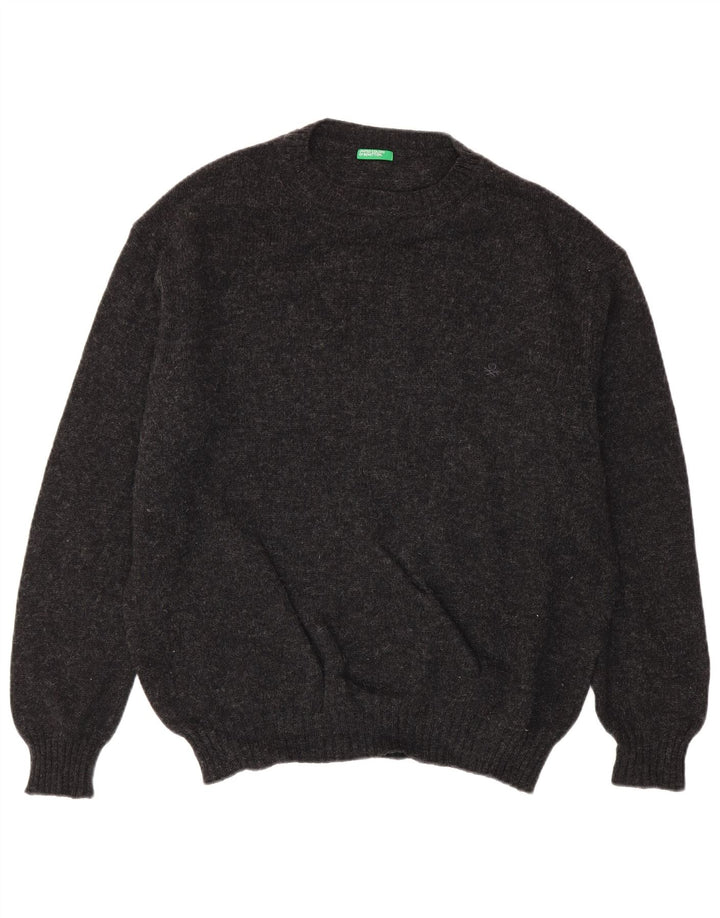 Benetton Mens Crew Neck Jumper Sweater XL Grey Flecked