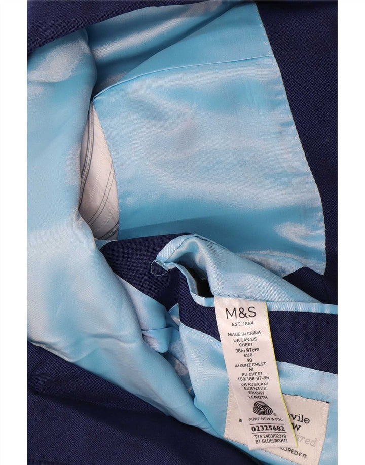 Marks & Spencer Mens 2 Button Blazer Jacket UK 38 Medium Blue Wool