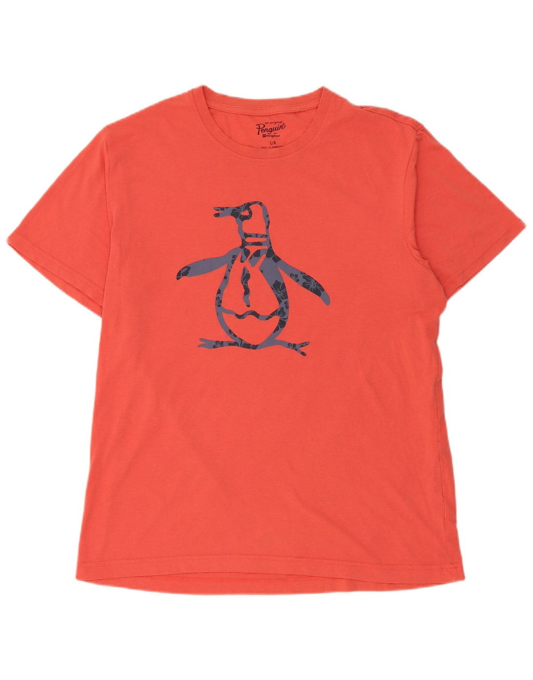 Penguin Mens Graphic T-Shirt Top Large Orange Cotton