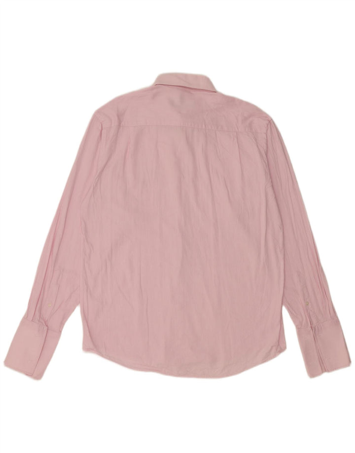 PIERRE CARDIN Mens Shirt Large Pink Herringbone Cotton