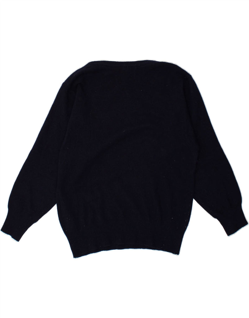 VINTAGE Womens Boat Neck Jumper Sweater UK 14 Medium Navy Blue Wool | Vintage Vintage | Thrift | Second-Hand Vintage | Used Clothing | Messina Hembry 
