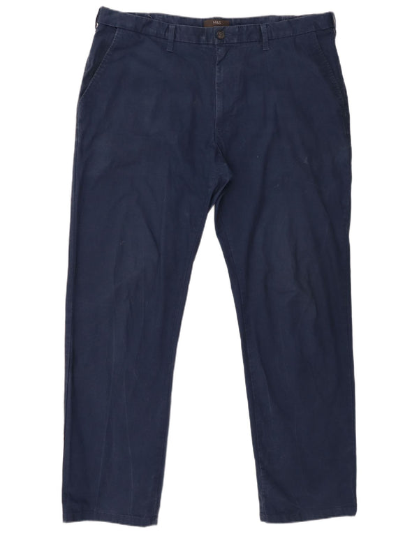 Marks & Spencer Mens Straight Chino Trousers W40 L31 Navy Blue Cotton
