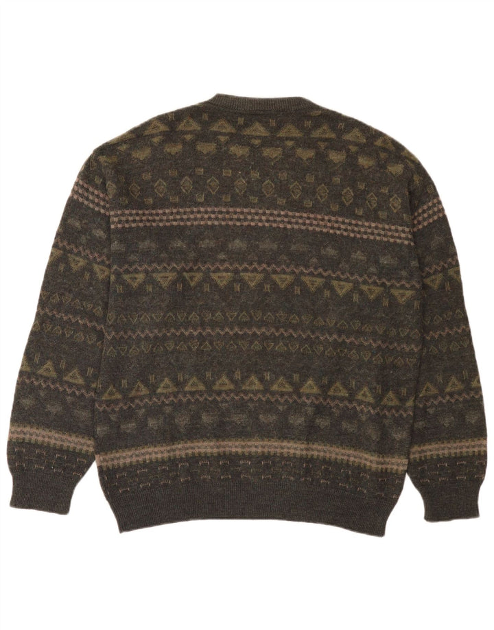 Rodes Mens Crew Neck Jumper Sweater Medium Khaki Fair Isle Wool