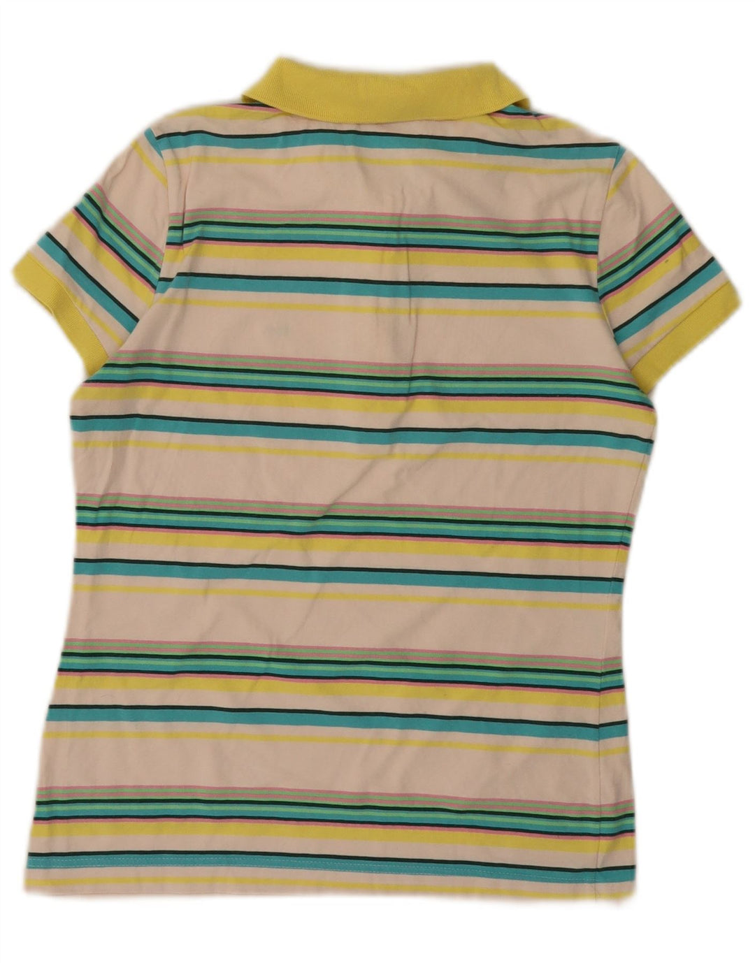 LACOSTE Womens Polo Shirt Size 40 Medium Off White Striped Cotton