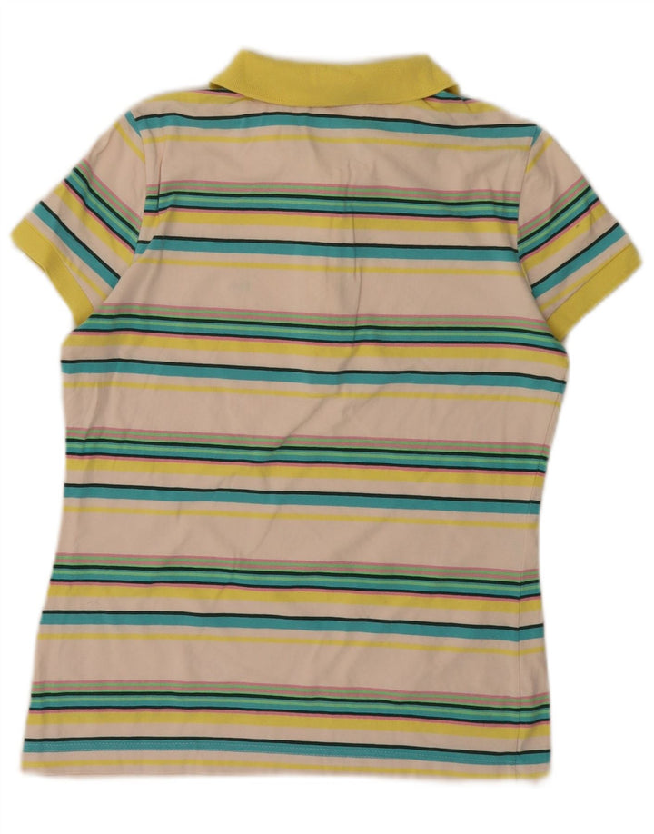 LACOSTE Womens Polo Shirt Size 40 Medium Off White Striped Cotton